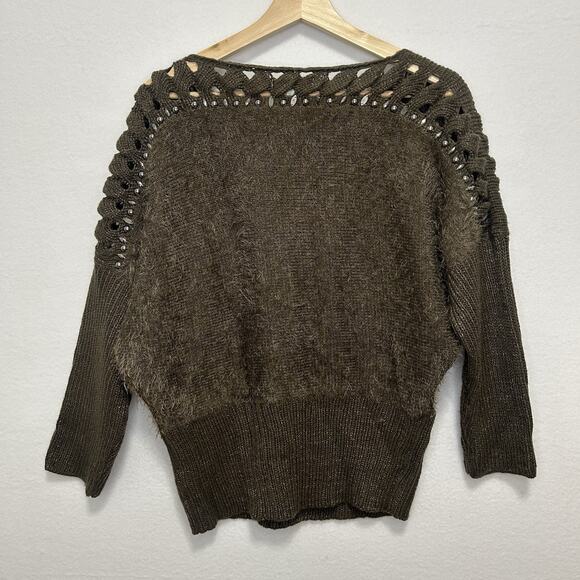 Alberto Makali Womens Large Fuzzy Sweater Brown Studded Fall Festive Cozy - Picture 5 of 8